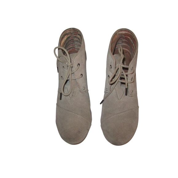 TOMS Boots Womens 10 Tan Suede Desert Wedge Ankle Booties Lace Up Casual Shoes - Picture 10 of 13